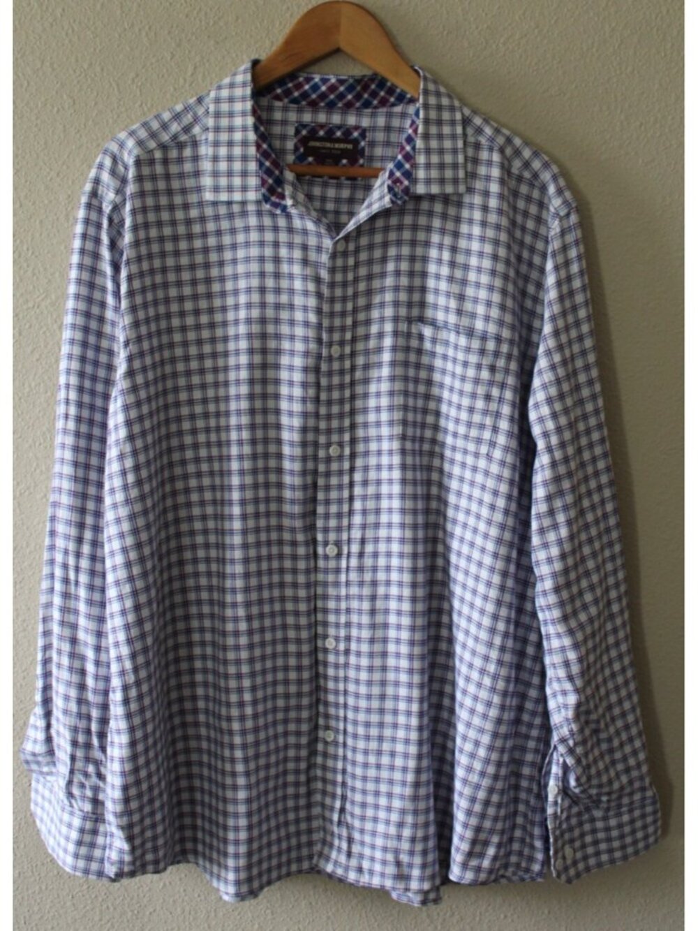 Johnston & Murphy Mens Red Blue Check Long Sleeve Button Up XXL